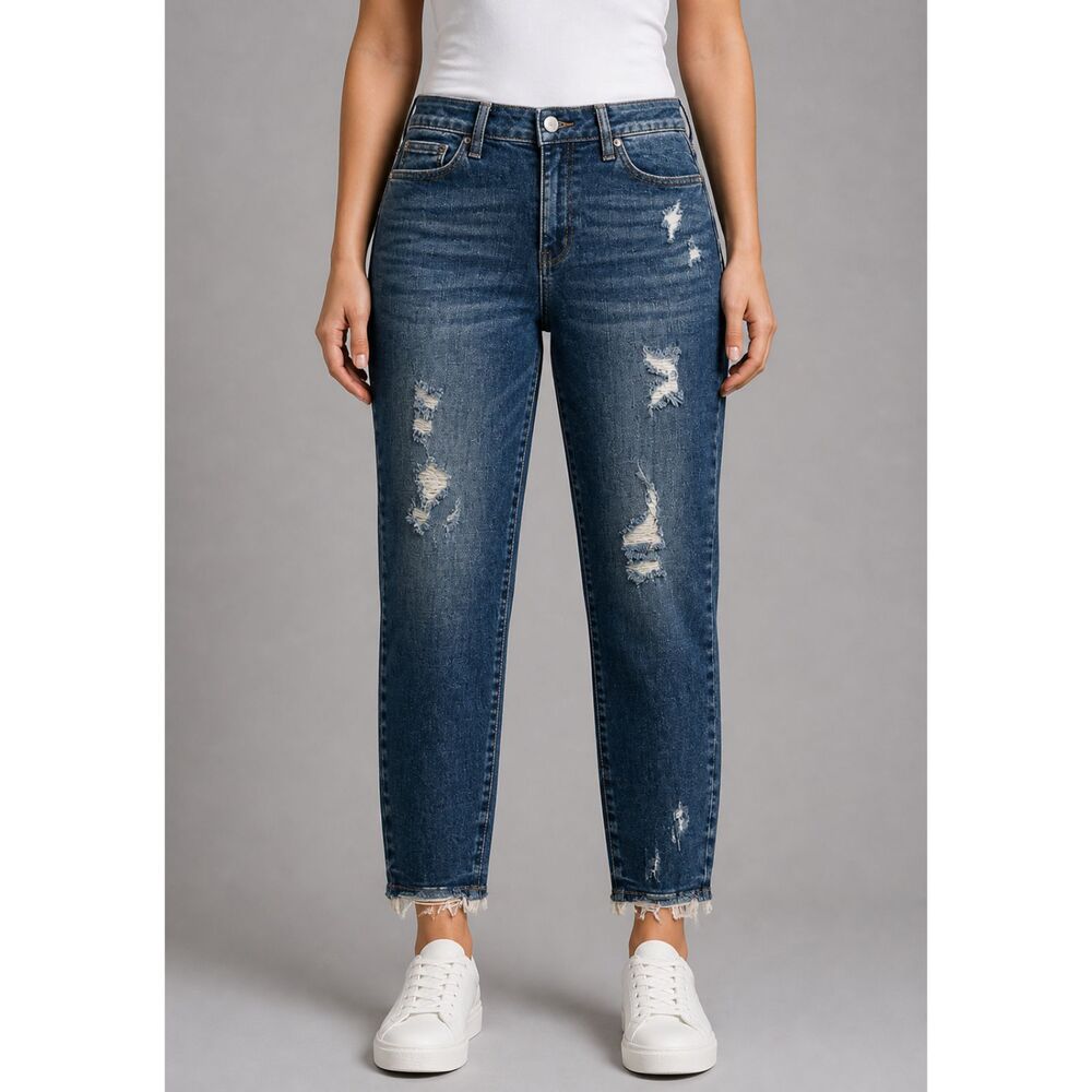 Judy Blue Home Along Mid Rise Relaxed Fit Distressed Jeans 28